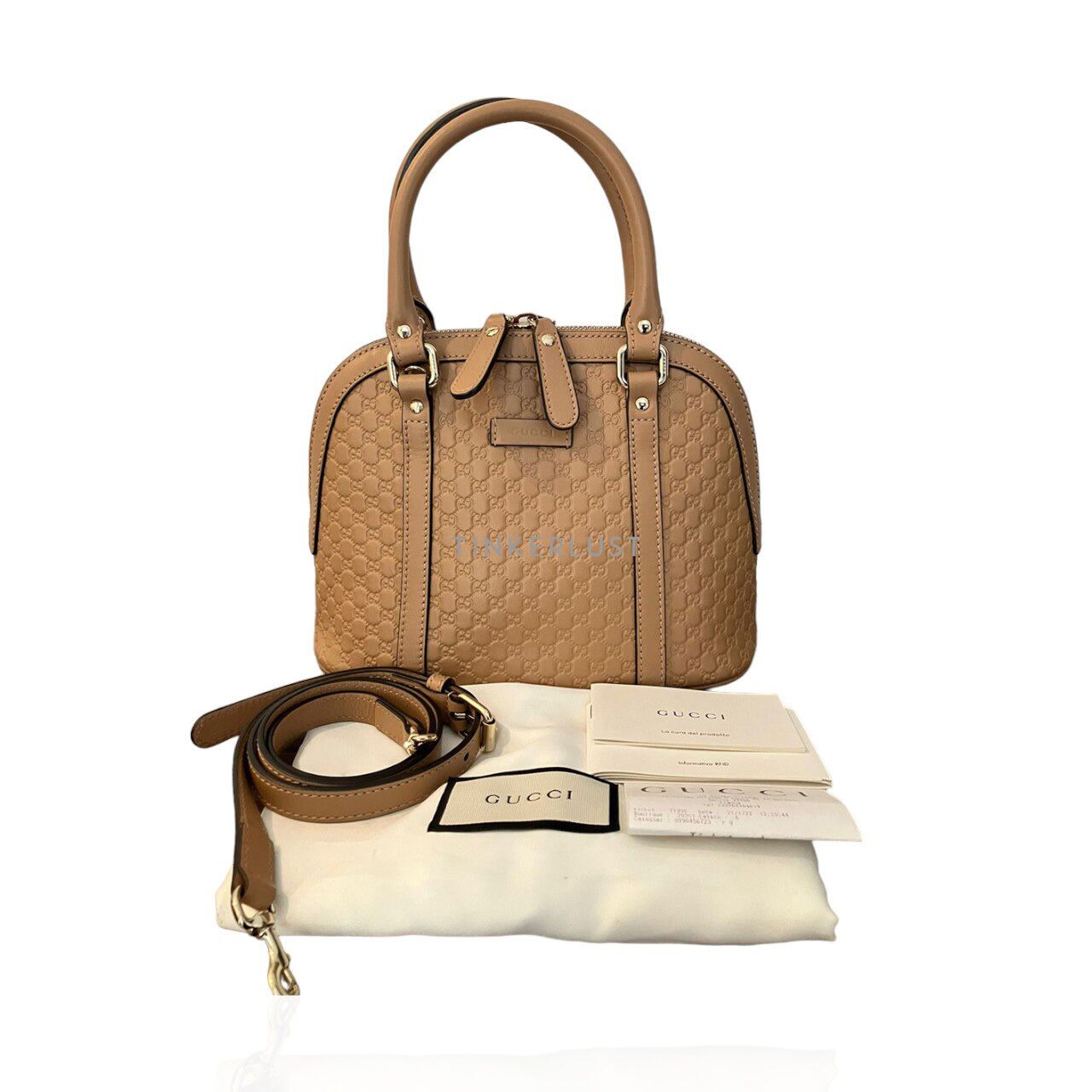 tas satchel Gucci Dome Small Guccissima Beige Leather 2022 Satchel Tinkerlust